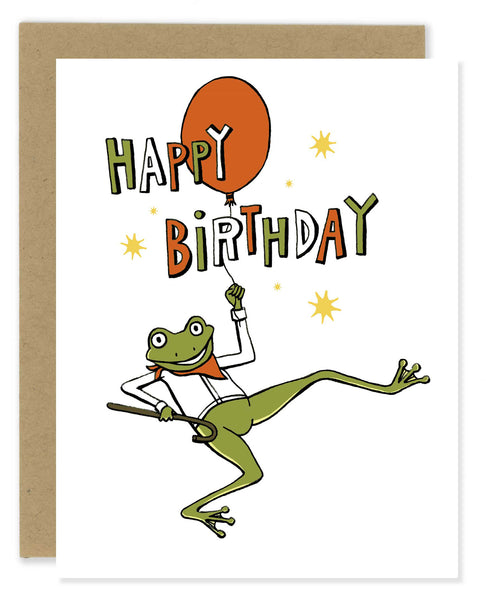 Dancing Frog with Balloon Birthday Card