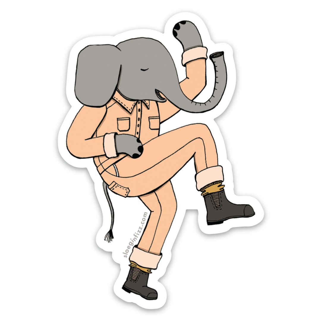 Elephant Coveralls Make Me Want to Dance Vinyl Sticker