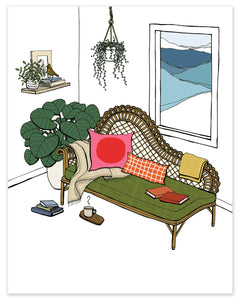 Cozy Wicker Fainting Couch Scene Print