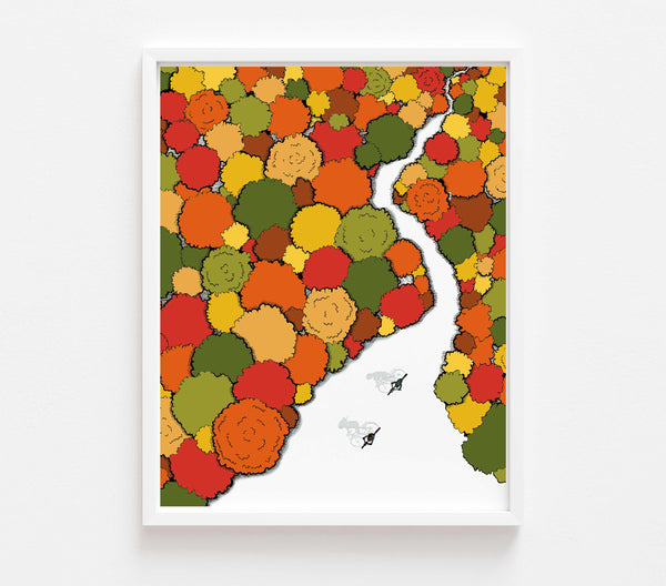 Trees in Full Fall Color with Bicyclists Print