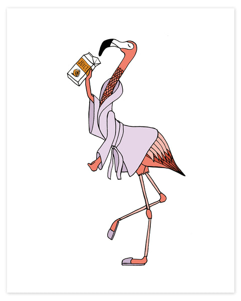 Flamingo Drinking Juice from the Carton Print