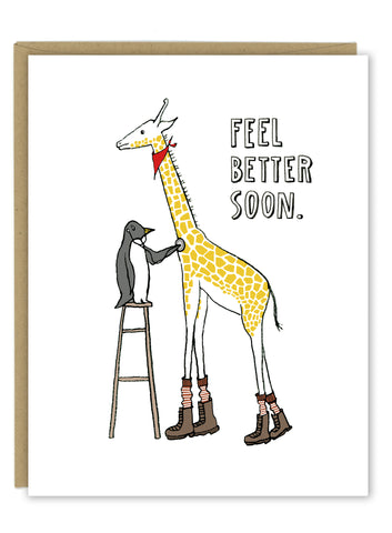 Giraffe and Penguin Feel Better Soon Greeting Card