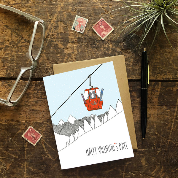 Gondola Chairlift Valentine Greeting Card