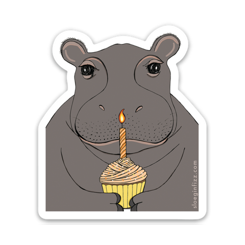 Hippo with a Cupcake Vinyl Sticker
