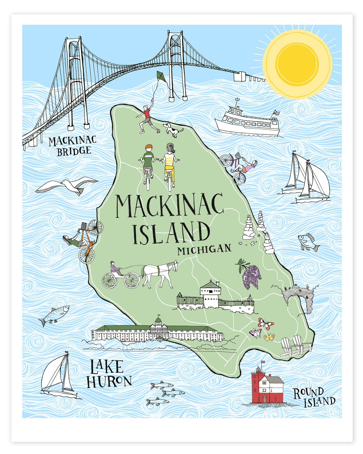 Mackinac Island Illustrated Map Print