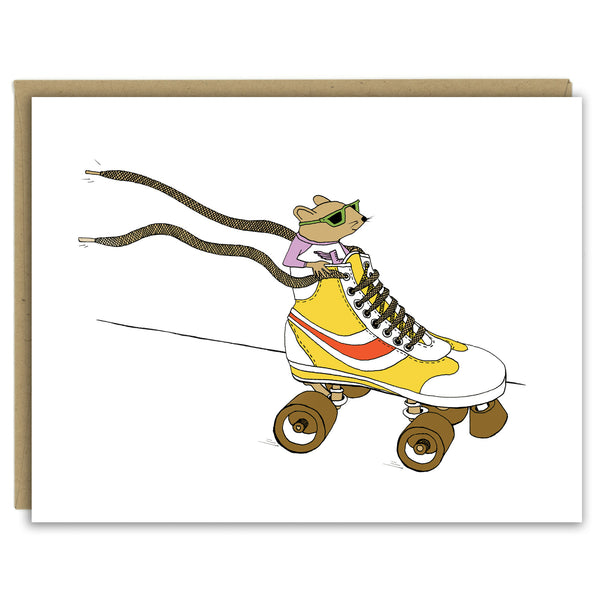 Mouse Racing in a Rollerskate  Greeting Card