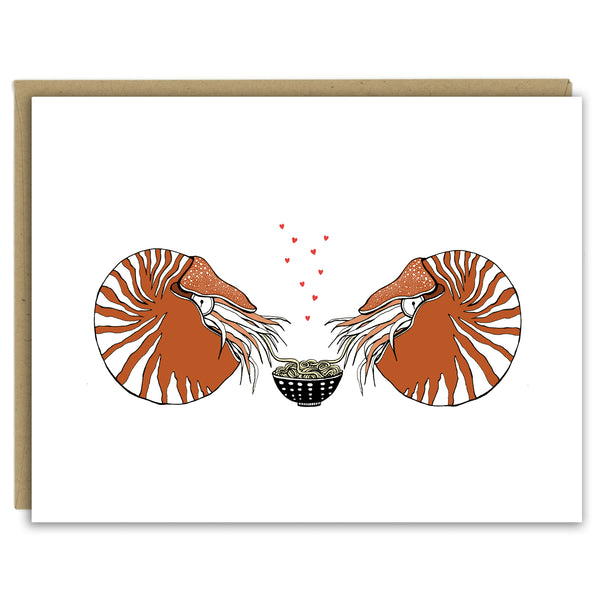 Two Nautiluses Nibbling Noodles in Love Greeting Card