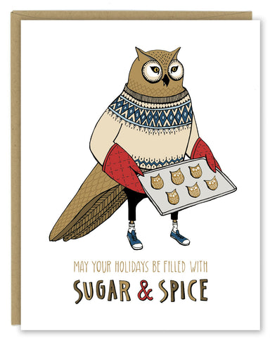 Owl Sugar and Spice Holiday Card — Single Card