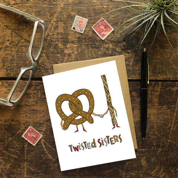 Twisted Sisters Pretzels Greeting Card
