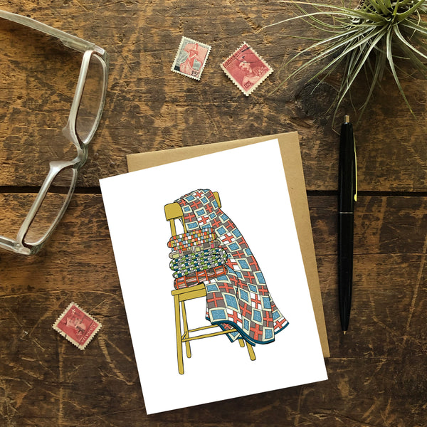 Quilts on a Chair Greeting Card