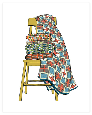 Colorful Quilts on a Chair Print