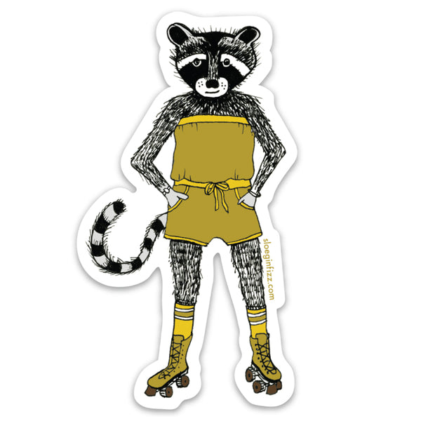 Raccoon in a Romper and Roller Skates Vinyl Sticker