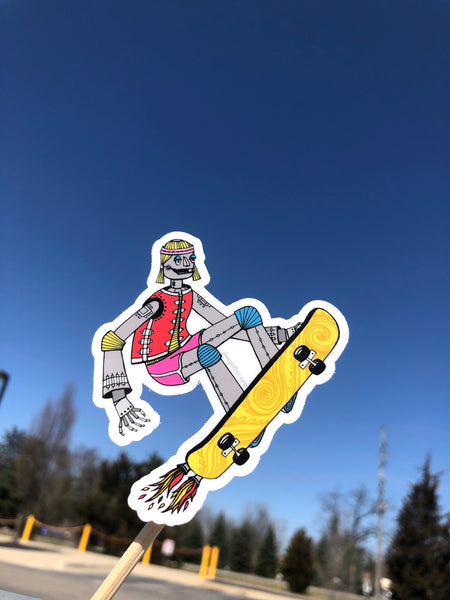 Skateboarding Robot Vinyl Sticker