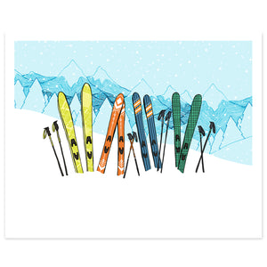 Colorful Skis on the Mountain Print