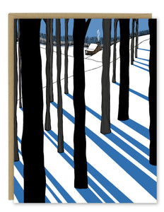 Snowy Cabin with Long Cool Shadows Card — Single Card