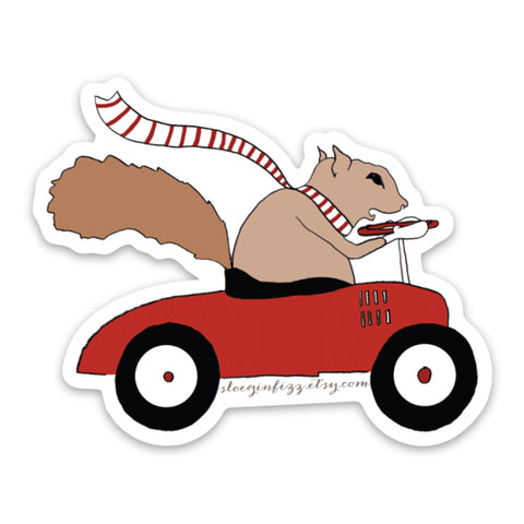 Squirrel Driving a Car Vinyl Sticker