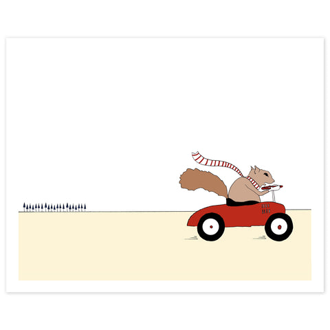 Mr. Squirrel Driving a Car Print