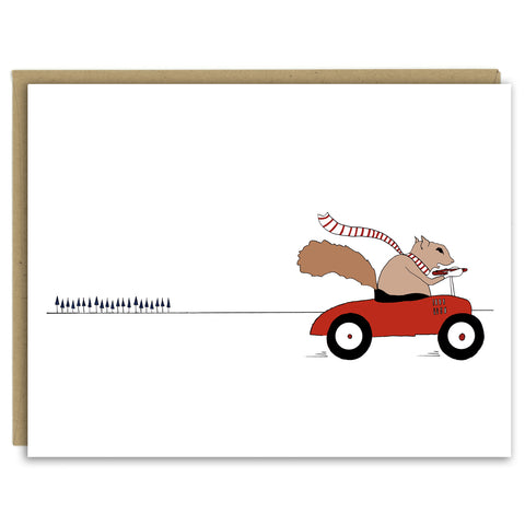 Squirrel Driving Car Greeting Card — Single Card