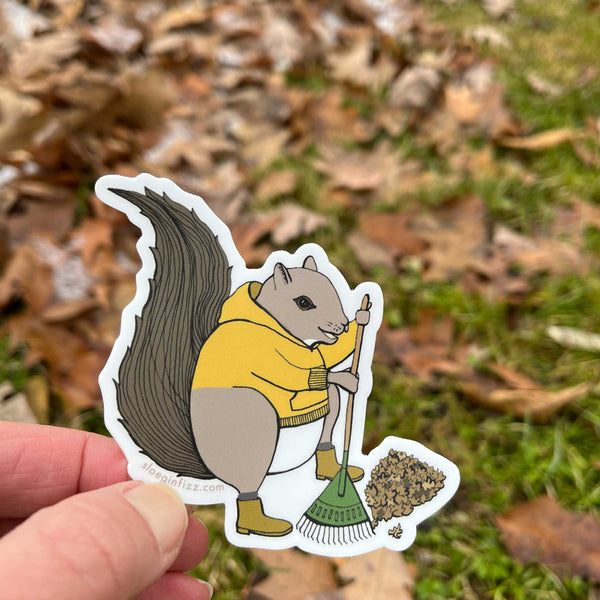 Squirrel Raking Vinyl Sticker