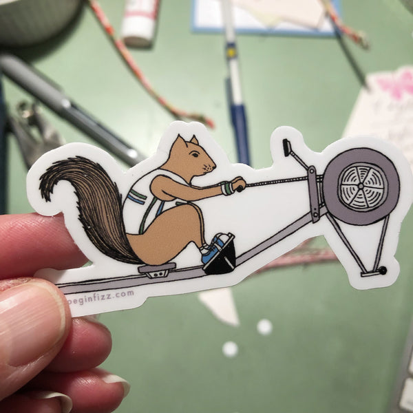 Squirrel Rowing Vinyl Sticker