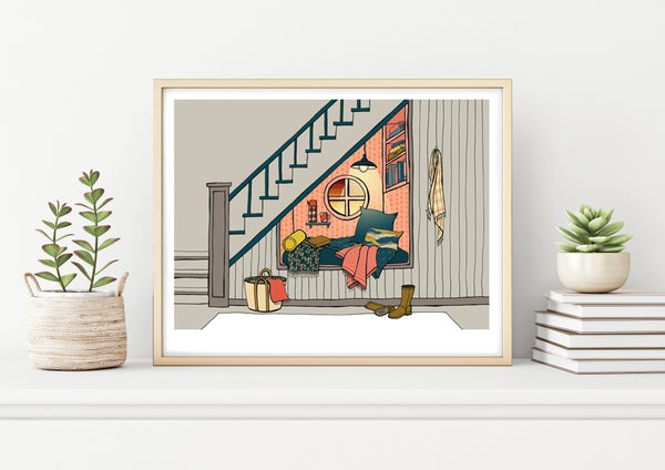 Reading Nook Under the Staircase Print