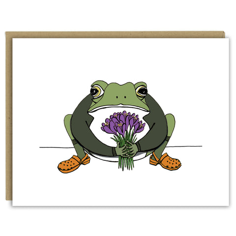 Croak-us! Toad with Crocuses Greeting Card