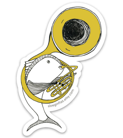 Tuna Playing a Tuba Vinyl Sticker