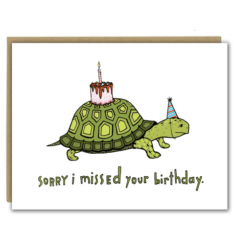 Turtle with a Cake Birthday Greeting Card