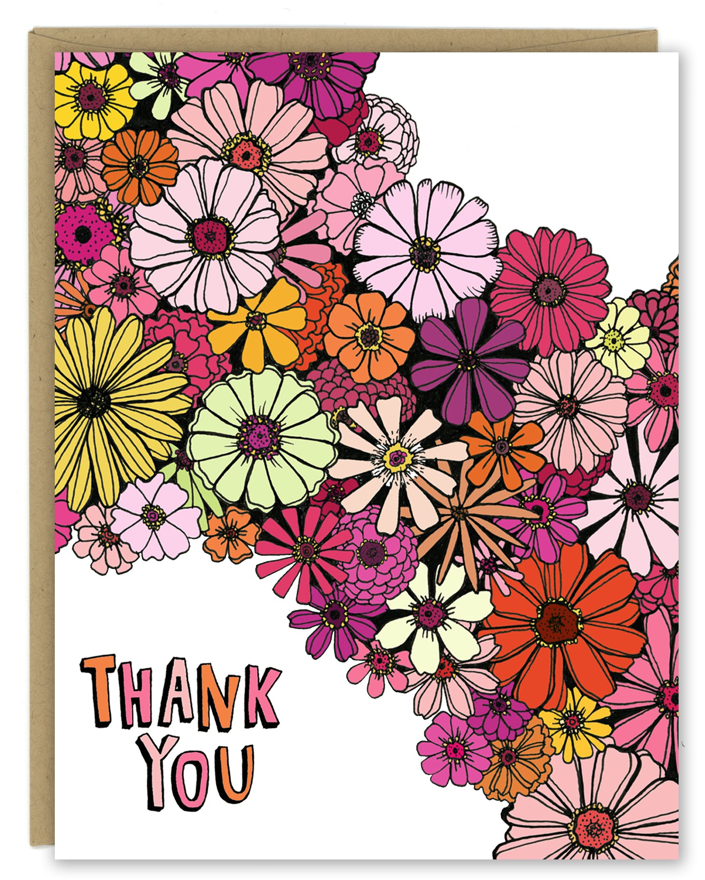 Zinnia Flowers Thank You Greeting Card